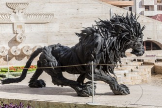 Rubber Lion made from old tyres at the Cascades, Yerevan