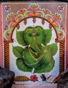 Ganesh the Elephant God, depicted in leaves...